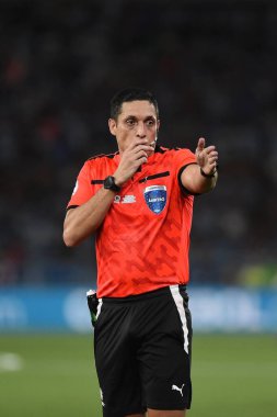 Rio de Janeiro, Brazil, February 28, 2025. Referees during a football match between Botafogo vs Racing, for the final of the 2025 Recopa, at the Nilton Santos stadium clipart