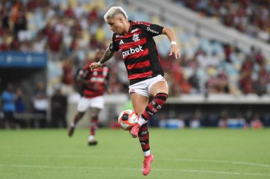 Rio de Janeiro, Brezilya, 22 Nisan 2025. Maracana Stadyumu 'ndaki Carioca Şampiyonası' nda Marica takımına karşı oynanan maçta, Flamengo takımından futbolcular.