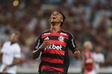Rio de Janeiro, Brezilya, 22 Nisan 2025. Maracana Stadyumu 'ndaki Carioca Şampiyonası' nda Marica takımına karşı oynanan maçta, Flamengo takımından futbolcular.