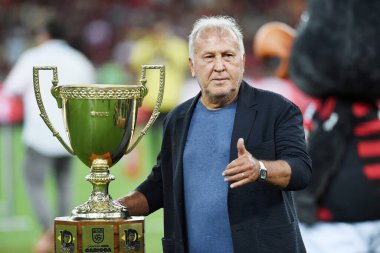 Rio de Janeiro, Brezilya, 16 Mart 2025. Zico, eski Flamengo futbolcusu Carioca Şampiyonası finalinde Maracana Stadyumu 'nda..