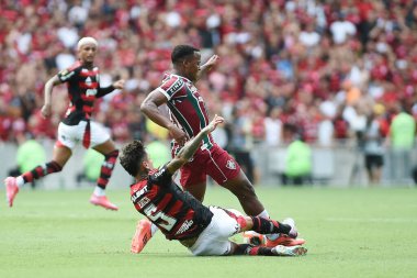 Rio de Janeiro, Brezilya, 16 Mart 2025. Flamengo Fluminense futbol maçına karşı, Carioca Şampiyonası finali için, Maracan Stadyumu 'nda.