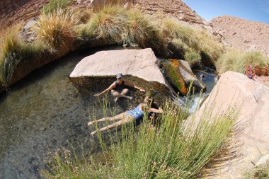 San Pedro de Atacama, Şili. 13 Aralık 2024 Termas Puritama. Atacama Çölü 'ndeki sıcak suların vahası.