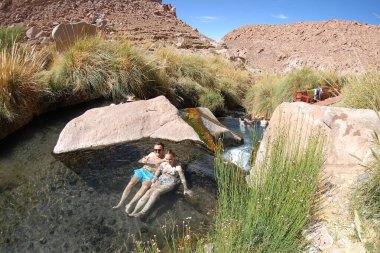 San Pedro de Atacama, Şili. 13 Aralık 2024 Termas Puritama. Atacama Çölü 'ndeki sıcak suların vahası.