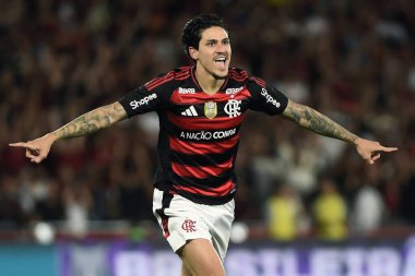 Rio de Janeiro, Brezilya, 25 Ağustos 2025. Flamengo takımından futbolcu Pedro, Maracan Stadyumu 'nda Vitria takımına karşı oynanan maçta...