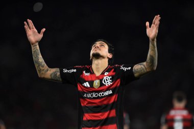 Rio de Janeiro, Brezilya, 25 Ağustos 2025. Flamengo takımından futbolcu Pedro, Maracan Stadyumu 'nda Vitria takımına karşı oynanan maçta...