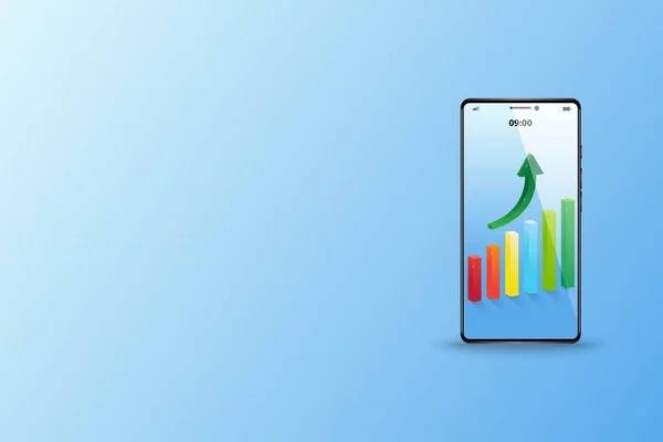 İş analizi kavramı, bar çizelgesi renginde üst modda akıllı telefon görüntüsü.