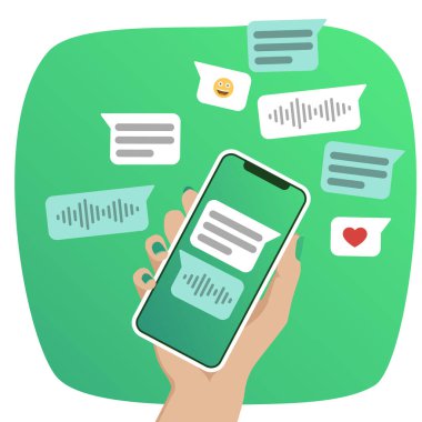 Ekranda Whatsapp logosu olan akıllı telefonu tutan kadının eli. İletişim elemanları. Vektör çizimi. Düz renkler. Rosario, Arjantin - 24 Mart 2023.