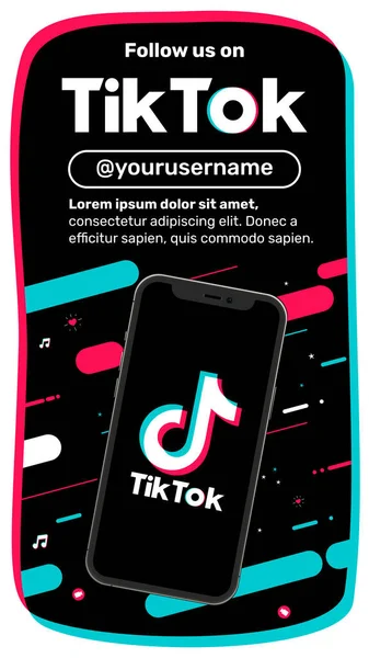 Ekranda Tiktok logosu olan akıllı telefon. Eğlence kısa video sosyal ağı. Gençlik konseptiyle vektör illüstrasyonu. Düz renkler. Rosario, Arjantin - 15 Ekim 2023.