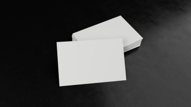 Boş kartvizit yığını, maket için ideal. Marka kimliği şablonu. Koyu arkaplanda izole edilmiş.