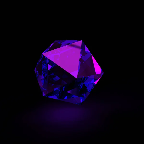 紫光玻璃晶体黑色背景3D渲染 — 图库照片