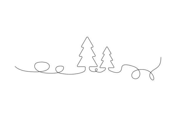 Рождественские Елки Одну Линию Элемент Дизайна Одна Линия Рисует Фон — стоковый вектор