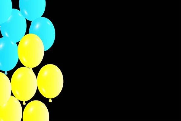 Gelbe Blaue Luftballons Auf Schwarzem Hintergrund Vektorillustration Archivbild Eps — Stockvektor