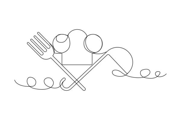 Linha Garfo Chapéu Chef Ilustração Vetorial Fotografia Eps — Vetor de Stock