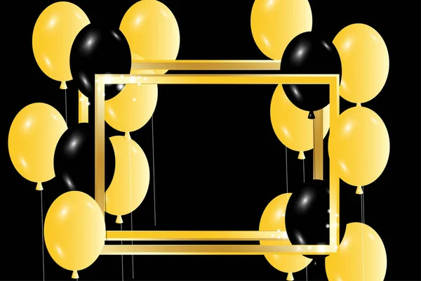 Globos Marco Dorado Sobre Fondo Oscuro Feliz Cumpleaños Diseño Eventos — Vector de stock