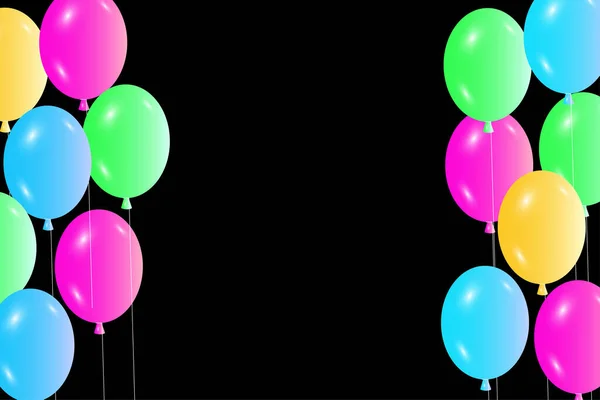 Gekleurde Ballonnen Zwarte Achtergrond Kerstverkoop Huwelijksuitnodiging Poster Gelukkige Verjaardag Vector — Stockvector