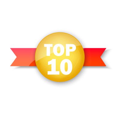 En iyi 10 derecelendirme pankartı. İndirimli etiket. İş konsepti. Logo şablonu. Vektör çizimi. Stok görüntüsü. EPS 10.