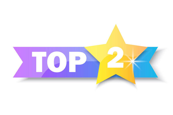 Top 2 rating banner. Gold Star. Sale label. Business concept. Logo template. Vector illustration. stock image. EPS 10.