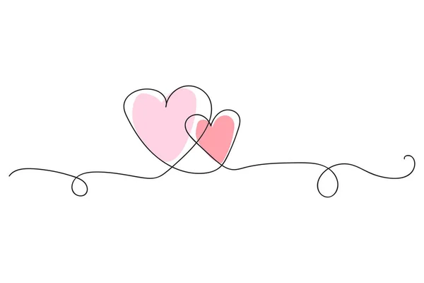 Paper Art Two Hearts Line Pink Holiday Wedding Art Line — Stock Vector