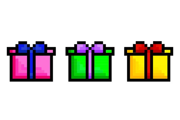 Kolorowe Prezenty Ustawione Urodzinowa Niespodzianka Ikony Świąteczne Ustawione Ilustracja Wektora — Wektor stockowy