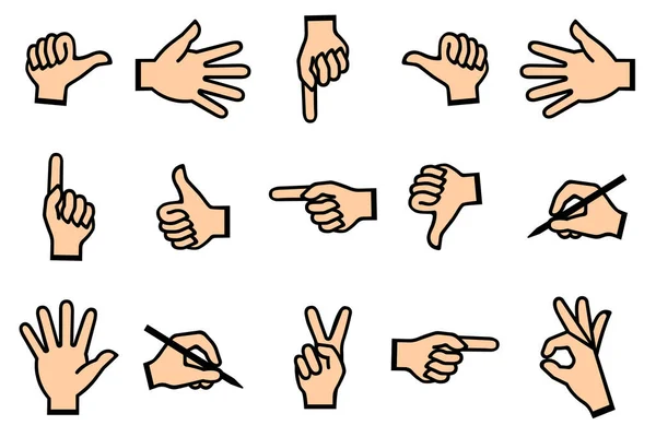 Gestos Mão Coleção Emojis Isolados Sílhueta Feminina Ilustração Vetorial Imagem —  Vetores de Stock