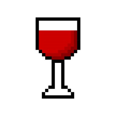 Şaraplı pikselli cam. Piksel sanatı. Retro oyunu. Vektör çizimi. Hisse senedi. EPS 10.