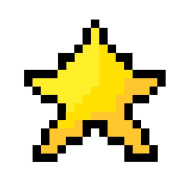 Çizgi film pikseli yıldızı. 8 bitlik oyun. Oyun kazandı. Vektör çizimi. Stok görüntüsü. EPS 10.