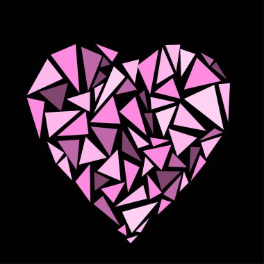 Pembe Kalp Mozaiği. Siyah arka plan. Vektör çizimi. EPS 10.