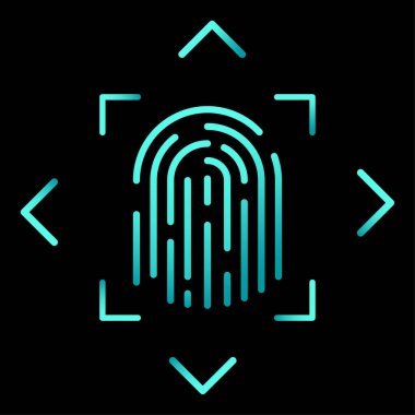 Icon with neon fingerprint frame. Touch id. Vector illustration. EPS 10.