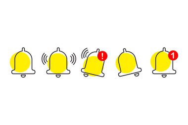 Yellow bells set. Bell notice. New message concept. Social media. Vector illustration. EPS 10.