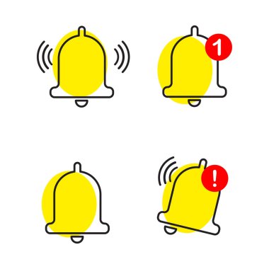 Yellow bells set. Bell notice. New message concept. Social media. Vector illustration. EPS 10.