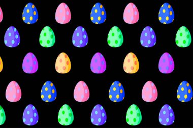 colored eggs black background. Spring decoration. Vector illustration. EPS 10.