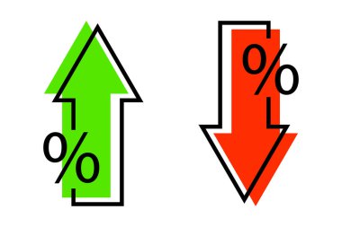 Icon with green red arrow percentages. Arrow income economy increase. Vector illustration. EPS 10.