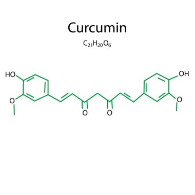 Curcumin formülü. Organik yiyecekler. Vektör çizimi. EPS 10.