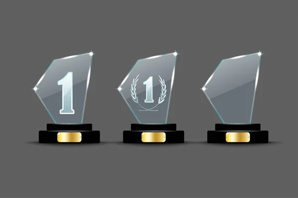 スタンド上のガラス賞 賞の背景 さまざまな形のガラス賞 ベクトルイラスト Eps — ストックベクタ