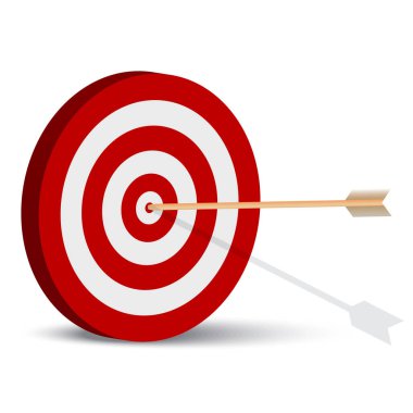 Pazarlama tasarımı için ok hedefi. Spor konsepti. Doğruluk ödülü sahibi. Spor maçı. Vektör çizimi. EPS 10.