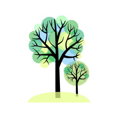 Afiş tasarımı için renkli benek ağaçları. Yaz manzarası elementi. Vektör çizimi. EPS 10.