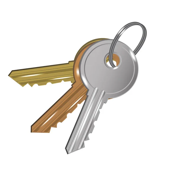 銀の鍵 家の鍵 青銅の鍵 3Dホームアイコン ベクトルイラスト Eps — ストックベクタ