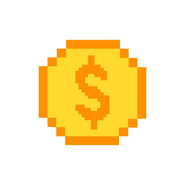 Золотой Желтый Доллар Пикселей Компьютерные Игры Векторная Иллюстрация Eps — стоковый вектор