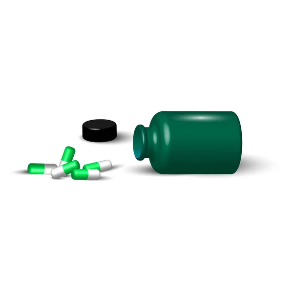 Barattolo Pillole Verdi Progettazione Medica Illustrazione Vettoriale Eps — Vettoriale Stock