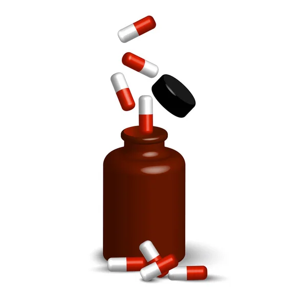 Χάπια Πέφτουν Στο Μπουκάλι Ρεαλιστική Διάνυσμα Εικονογράφηση Διανύσματος Eps — Διανυσματικό Αρχείο