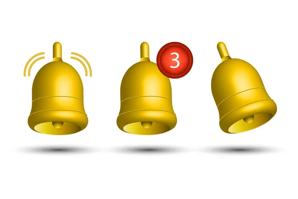 Trzy Trójwymiarowe Dzwony Ikona Dzwonka Powiadomień Dzwonek Ilustracja Wektora Eps — Wektor stockowy