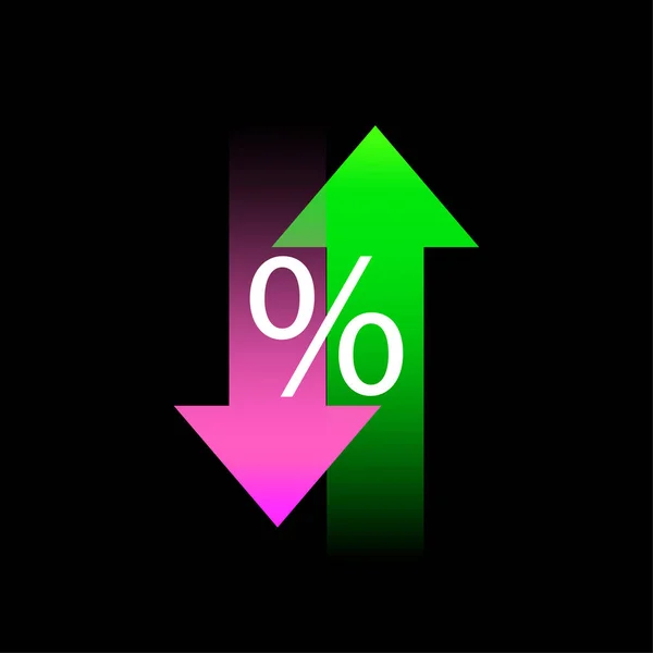 Rot Grüne Pfeile Prozent Schwarzen Hintergrund Pfeile Vektorillustration Eps — Stockvektor