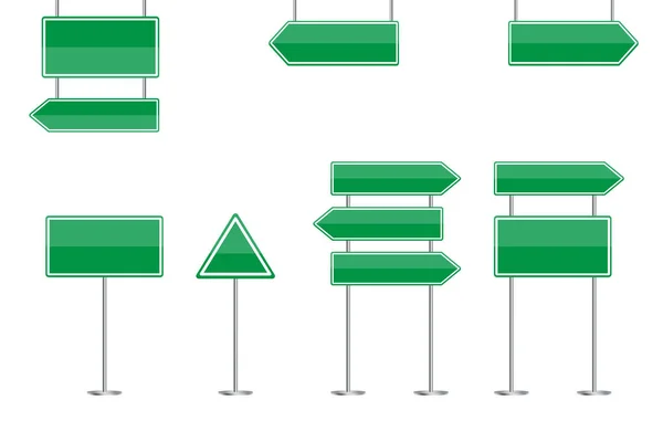 Σετ Πράσινες Κενές Πινακίδες Δρόμος Είναι Απομονωμένος Ταξιδιωτική Ιδέα Εικονογράφηση — Διανυσματικό Αρχείο