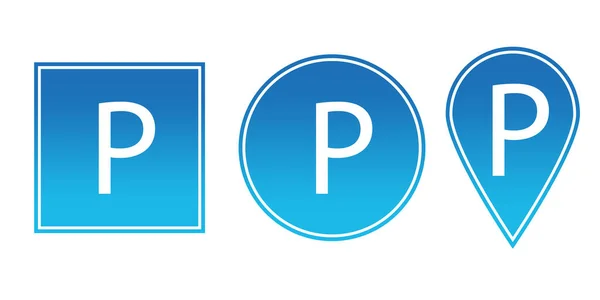 Ikona Modrými Špendlíkovými Parkovacími Značkami Ikona Parkoviště Ikona Umístění Nastavena — Stockový vektor