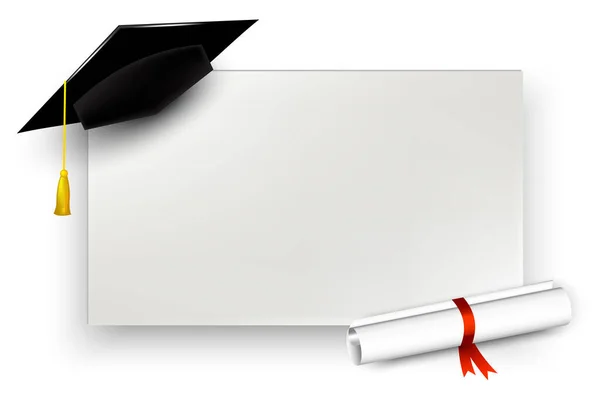 Mezuniyet Şapkası Diplomasının Gerçekçi Çizimi Eğitim Diploma Töreni Konsepti Vektör — Stok Vektör