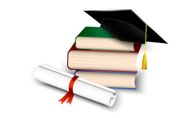 Groet Banner Voor Het Ontwerp Van Afstuderen Diploma Uitreiking Cap — Stockvector