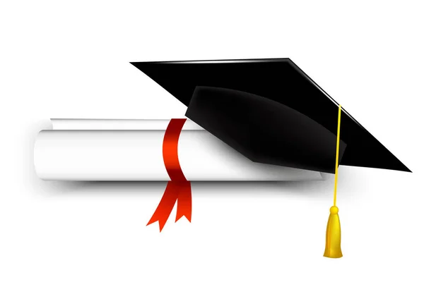 Afstudeerpet Diploma Onderwijs Diploma Ceremonie Concept Vector Illustratie Eps — Stockvector