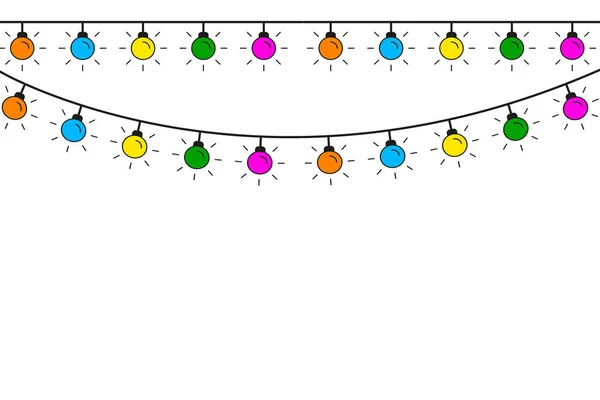 Guirlandes Ampoules Colorées Dans Style Dessin Animé Décoration Fête Bannière — Image vectorielle