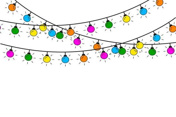 Ghirlande Lampadine Colorate Stile Cartone Animato Decorazione Festa Bandiera Festiva — Vettoriale Stock
