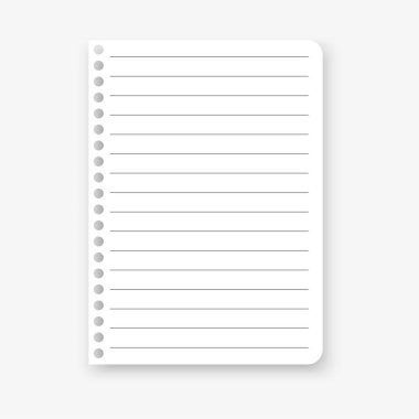 Gri arka planda gerçekçi bir defter sayfası. Vektör çizimi. EPS 10.
